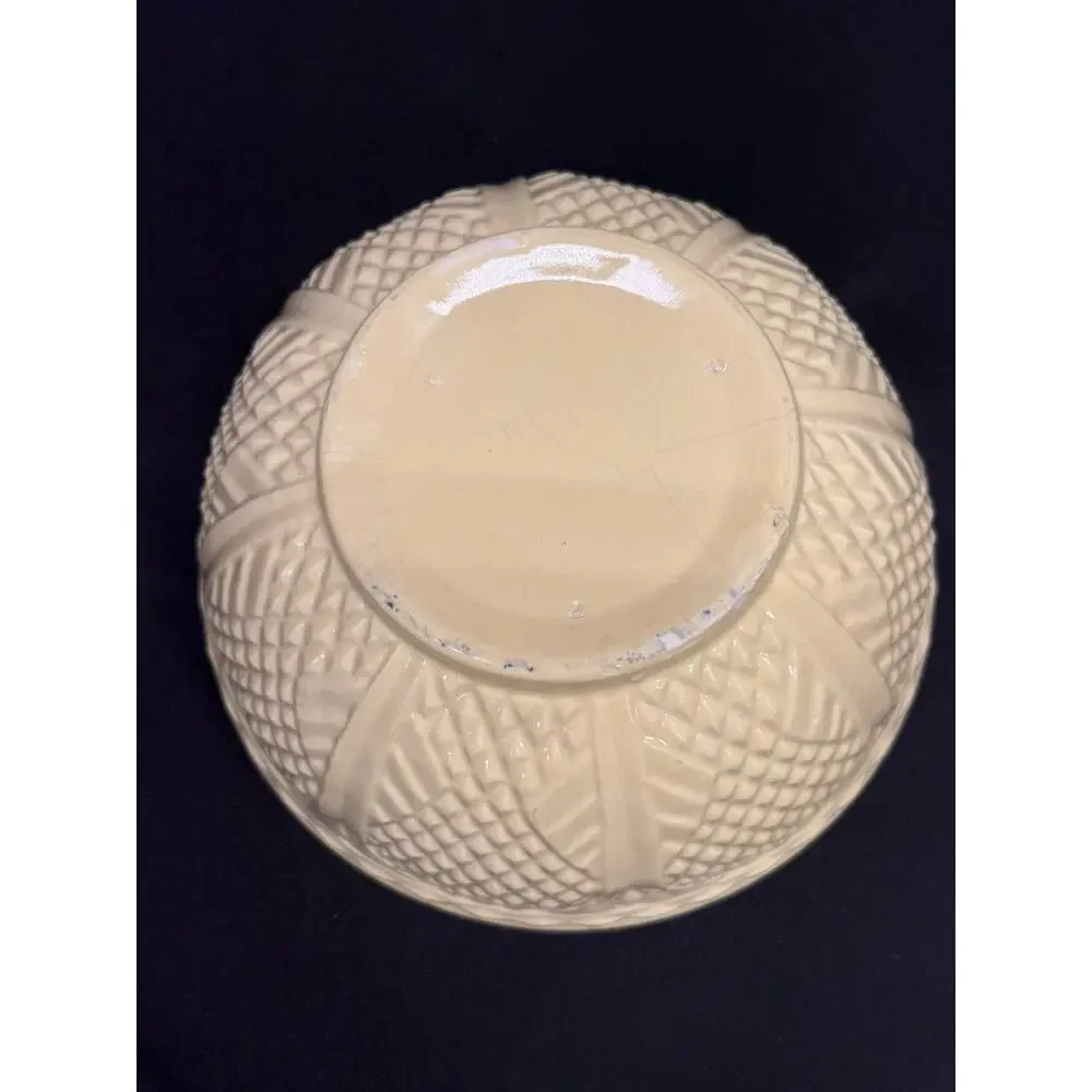 Vintage yellow Robinson Ransbottom Pottery Mixing Bowl Diamond pattern ceramic